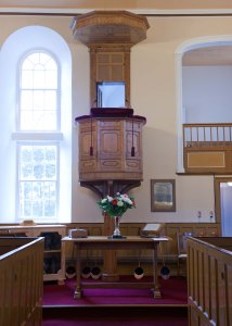 Central high pulpit originally built for Thomas Nevin (Down Museum photograph)