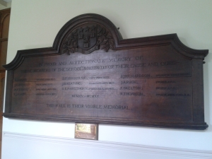 Willaston School Memorial - now situated in Harris Manchester College, Oxford