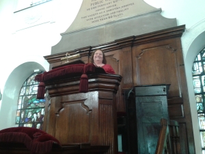 Rev Brenda Catherall in the pulpit